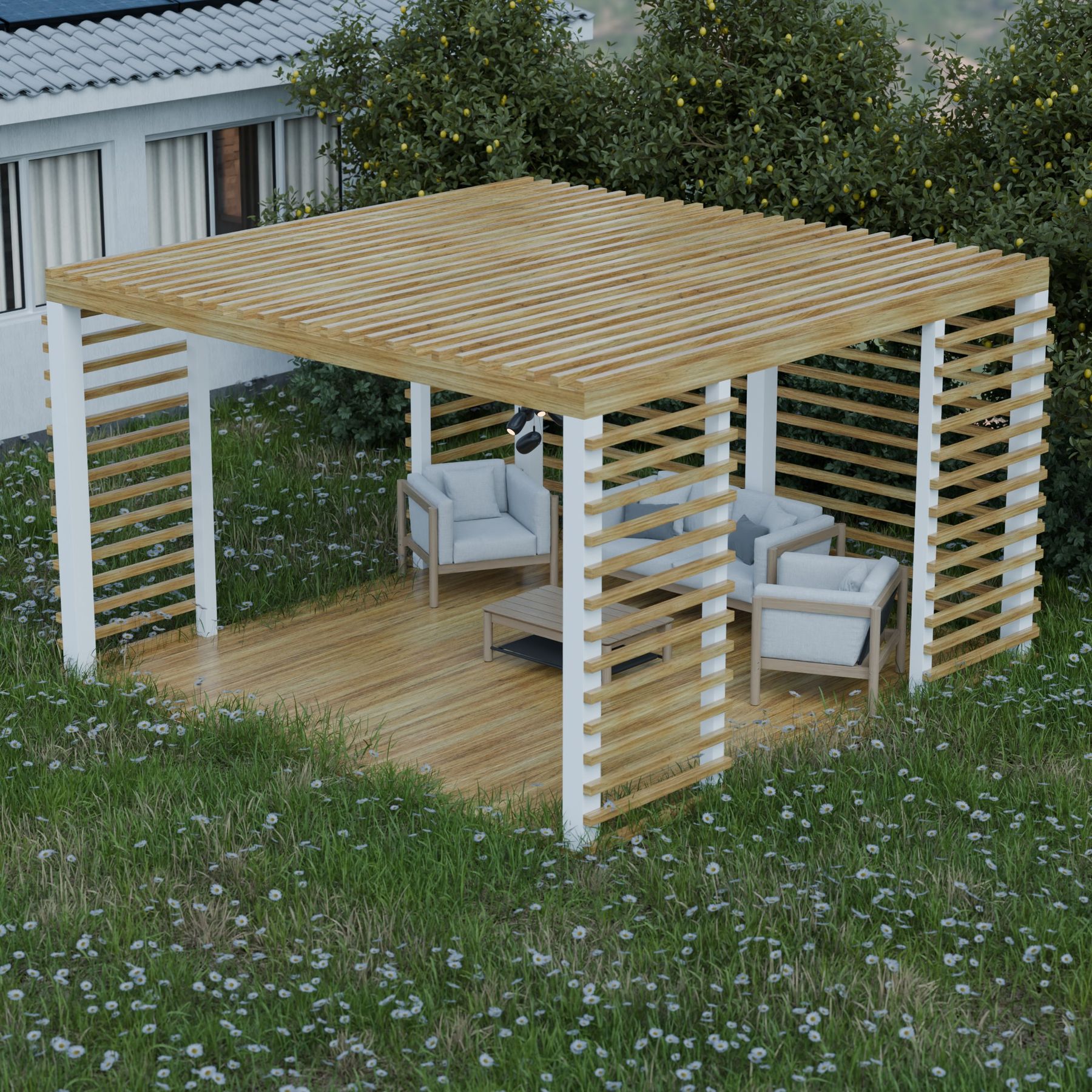 Moderná drevená záhradná pergola